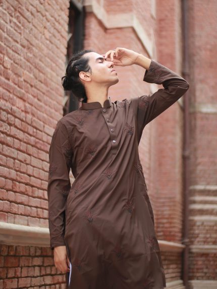 Rich Brown Embroidered Panjabi